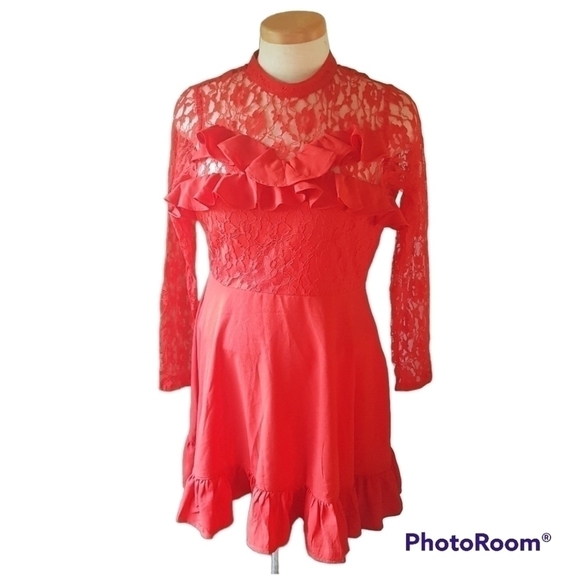 ASOS Lace and Ruffle High Neck Long Sleeved Dress - Picture 2 of 15
